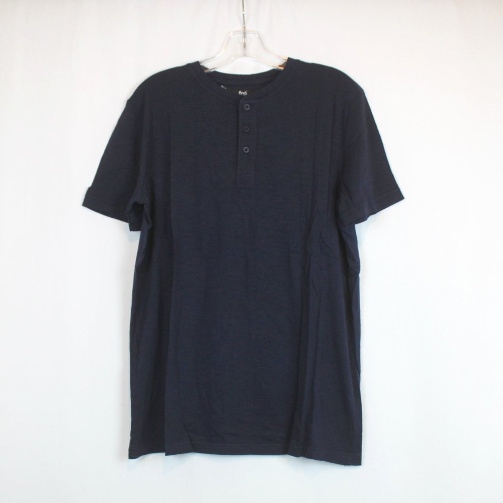 Mens Henley T Shirt Short Sleeve Dark Navy Blue Medium